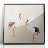 Framed wall art featuring a striking crane design in black and white, elegantly displayed with an acrylic front, perfect for modern home decor.
