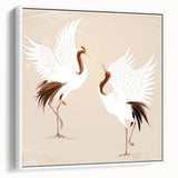 Elegant framed wall art featuring a serene crane design on canvas, presented in a white frame, showcasing intricate details and modern aesthetics. Perfect for enhancing any room’s decor.