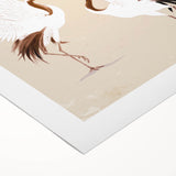 Elegant rolled canvas depicting a graceful crane in mid-flight, showcasing vibrant colors and intricate details, perfect for home decor or art collection.