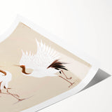 Elegant rolled print showcasing a crane design in vibrant colors, perfect for home decor. Packaged securely in a durable cardboard tube for easy display.