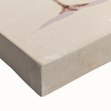 Close-up of a stretched canvas featuring a vibrant crane design in a mix of blue and gold hues, perfect for enhancing modern home decor.