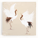 Elegant stretched canvas wall art featuring a crane design in soft pastels, ideal for modern home decor. Perfect for adding a serene touch to any room.