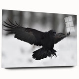 Acrylic glass wall art featuring a striking design of a crow and raven, showcasing intricate details and a sleek side view, perfect for modern decor.