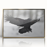 Framed wall art featuring a striking design of a crow and raven on a gold background, showcasing intricate details and elegant acrylic finish, ideal for home decor.