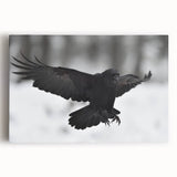 Stretched canvas wall art featuring a striking design of a crow and raven in a natural setting, showcasing vivid colors and intricate details, perfect for nature enthusiasts.