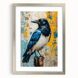 Framed wall art featuring a striking design of crows and ravens in a silver frame with matting, ideal for enhancing modern home decor with a gothic touch.