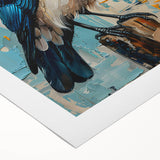 Rolled canvas wall art showcasing an intricate design of a crow and raven, featuring bold colors and detailed patterns, ideal for modern home decor.