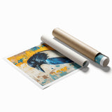 Rolled print showcasing a striking design featuring crows and ravens, perfect for bird lovers, with intricate details and a contemporary art style, ideal for home decor.