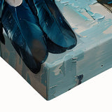 Close-up of a vibrant wall art canvas featuring a detailed design of crows and ravens, showcasing rich colors and intricate textures, perfect for bird lovers.