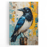 Stretched canvas wall art featuring a crow and raven design, showcasing detailed black birds on a white background, ideal for modern home decor.