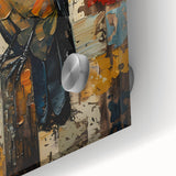 Close-up of a striking wall art design featuring a crow and raven against an abstract background, showcasing intricate details in black and gray tones, perfect for modern decor.