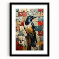 Framed wall art featuring a detailed crow and raven design in black, set against a clean white mat, perfect for enhancing contemporary decor.