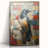Framed wall art featuring a crow and raven design in a modern, minimalist style, with a gold acrylic front, perfect for enhancing contemporary home decor.