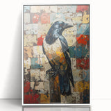Framed wall art featuring a striking design of crows and ravens against a white background, showcasing intricate details and a modern aesthetic for home decor.