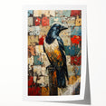 Detailed illustration of a crow and raven wall art print featuring intricate designs and vibrant colors, rolled and ready for framing, perfect for bird enthusiasts.