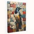Stretched canvas wall art showcasing a detailed design of a crow and raven, featuring rich black feathers and a vibrant background, perfect for bird lovers.