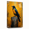 Elegant acrylic wall art showcasing a detailed design of a crow and raven, displayed in a side view with decorative pins, ideal for modern home decor.