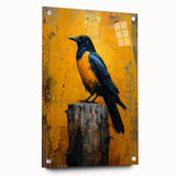 Elegant acrylic wall art showcasing a detailed design of a crow and raven, displayed in a side view with decorative pins, ideal for modern home decor.