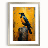 Framed wall art featuring a detailed crow and raven design in a silver frame, showcasing intricate bird illustrations with a modern aesthetic, perfect for home decor.