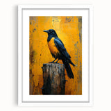 Framed wall art collection featuring a striking design of a crow and raven in a minimalist style, set against a white background, ideal for modern decor.