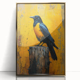 Framed wall art collection showcasing a striking design of a crow and raven, set in a gold-acrylic frame, perfect for enhancing modern decor with avian elegance.