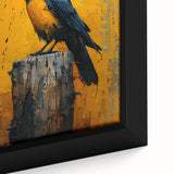 Close-up of a framed wall art piece showcasing a detailed design of crows and ravens, featuring intricate patterns and rich colors, ideal for bird lovers and home decor enthusiasts.