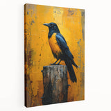 Stretched canvas wall art showcasing a detailed design of a crow and raven, featuring intricate black and gray illustrations against a white background, perfect for bird lovers and home decor enthusiasts.