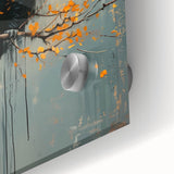 Close-up of a crow and raven wall art design printed on acrylic glass, showcasing detailed black and gray feathers against a minimalist background, ideal for modern decor.