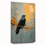 Side view of a crow and raven acrylic wall art piece, showcasing intricate design details against a clear background, perfect for modern home decor.