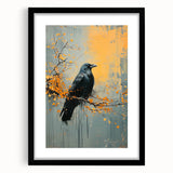 Black-framed wall art featuring a crow and raven design, showcasing intricate details and textures, ideal for adding a dramatic touch to home décor.