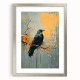 Framed wall art featuring a striking design of a crow and raven, showcasing intricate details and a silver mat. Perfect for enhancing home decor with a nature theme.