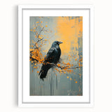 Stunning wall art featuring a crow and raven design, elegantly framed with a white mat, showcasing intricate details and a modern aesthetic ideal for bird lovers and home decor enthusiasts.