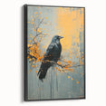 Framed wall art featuring a crow and raven design in black, showcasing intricate details and textures, perfect for enhancing contemporary home decor.