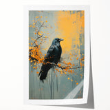 Elegant rolled print showcasing a crow and raven design, featuring intricate details and rich colors, ideal for enhancing home decor or art collections.