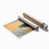 Artistic rolled print showcasing a crow and raven design, featuring intricate details and rich colors, ideal for enhancing home decor and artistic spaces.