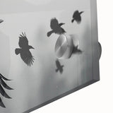 Close-up view of a vibrant wall art collection featuring a crow and raven design, printed on acrylic glass, showcasing intricate details and bold colors. Perfect for bird lovers and modern decor enthusiasts.