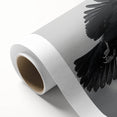 Rolled canvas showcasing an intricate design of a crow and raven, highlighting detailed feather textures and a rich color palette, perfect for nature-inspired decor.
