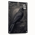 Side view of a stunning acrylic glass wall art collection featuring a crow and raven design, elegantly displayed with pins. Ideal for modern decor enthusiasts.