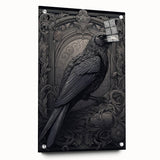 Side view of a stunning acrylic glass wall art collection featuring a crow and raven design, elegantly displayed with pins. Ideal for modern decor enthusiasts.