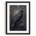Black-framed wall art featuring a striking design of a crow and raven, elegantly matted for a polished look, perfect for enhancing modern decor.