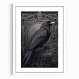 Framed wall art displaying a crow and raven design, featuring intricate black and white illustrations set against a white mat, perfect for nature-inspired decor.