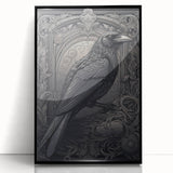 Framed wall art showcasing a striking black acrylic design of a crow and raven, ideal for modern home decor. The artwork features intricate details and a sleek frame, enhancing any interior space with a touch of nature-inspired elegance.