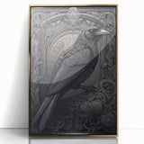 Framed wall art featuring a detailed design of a crow and raven in a gold acrylic frame, showcasing intricate feathers and a modern aesthetic, perfect for nature lovers.