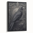 Framed canvas wall art featuring a striking design of crows and ravens in black, showcased from a side view, perfect for enhancing modern home decor.