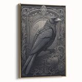 Framed wall art featuring a striking design of a crow and raven against a gold backdrop, showcasing intricate details in feathers and textures, perfect for modern decor.