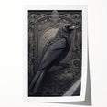 Rolled print showcasing a striking design of a crow and raven in a minimalist style, featuring bold black and white contrasts ideal for modern home decor.