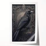 Rolled print showcasing a striking design of a crow and raven in a minimalist style, featuring bold black and white contrasts ideal for modern home decor.