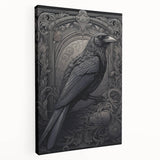 Stretched canvas wall art featuring a detailed design of a crow and raven, showcasing rich black feathers and intricate patterns, perfect for bird lovers' decor.