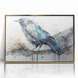 Framed wall art showcasing a striking design of a crow and raven, featuring a gold-acrylic finish and elegant framing, perfect for modern home decor.