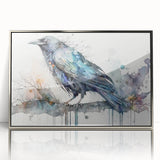 Framed wall art featuring a detailed design of a crow and raven, showcasing intricate silver accents and a sleek acrylic front. Perfect for nature enthusiasts and modern decor.